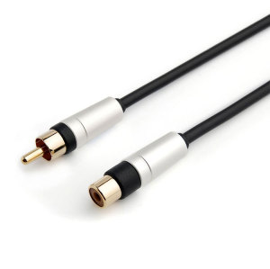 Silvery Metal Shell RCA Phono Male to Female Audio Extension Lead Cable