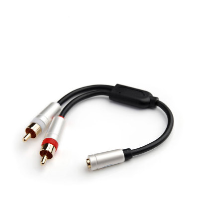 Silvery Metal Shell Gold Plated 3.5 To 2RCA Audio Video cable