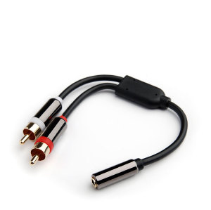 Black Metal Shell 3.5 To 2RCA Female to Female Audio Video cable