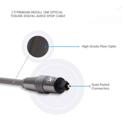 Glossy Black  Metal Shell Ultra-Durable  Fiber Optic Male to Male Cord