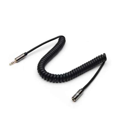 3.5mm spring coiled aux male to male cable with metal shell for car/computer speaker