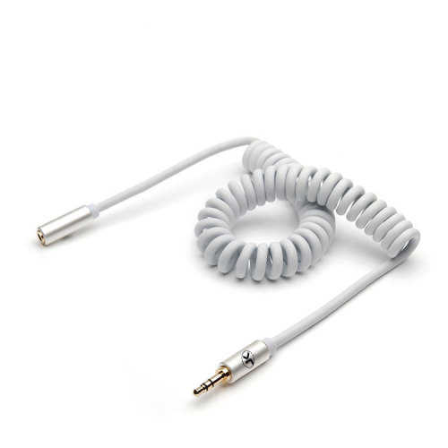 3.5mm spring coiled aux male to male cable with metal shell for car/computer speaker