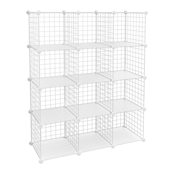 DIY 12 Cubes Closet Cabinet Wire Shelf Simple Metal Storage Stacking Racks
