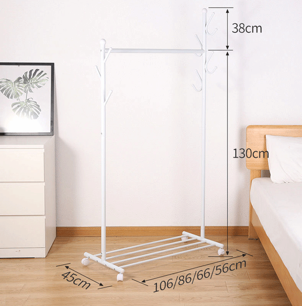 Coat Rack Rolling Garment Rack with Bottom Shelves