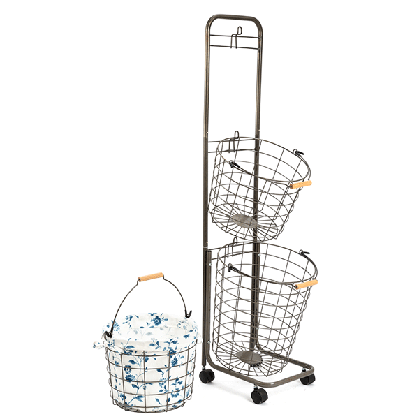 2020 Best Selling Movable Rolling Three-tier Wire Laundry Basket Trolley Perforated Metal Baskets