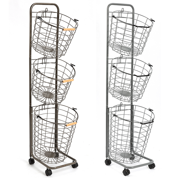 2020 Best Selling Movable Rolling Three-tier Wire Laundry Basket Trolley Perforated Metal Baskets