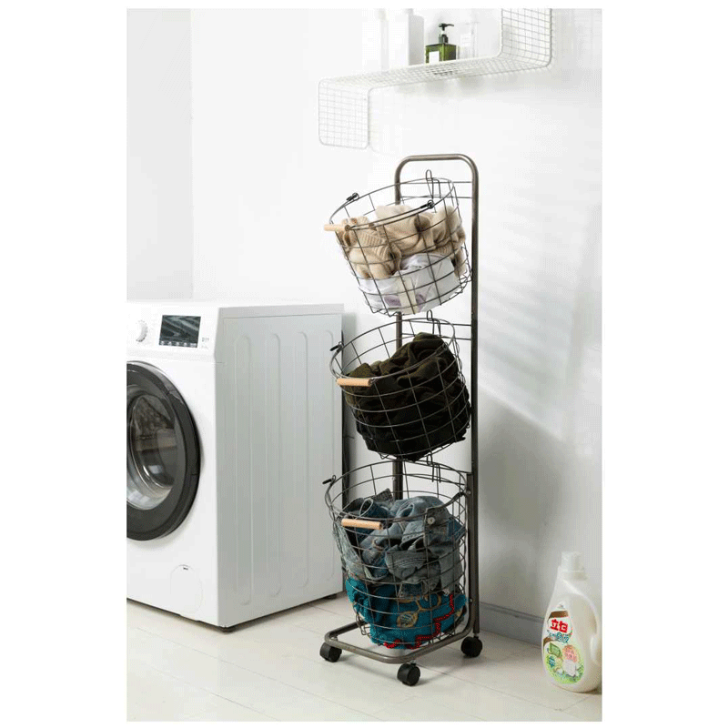 2020 Best Selling Movable Rolling Three-tier Wire Laundry Basket Trolley Perforated Metal Baskets