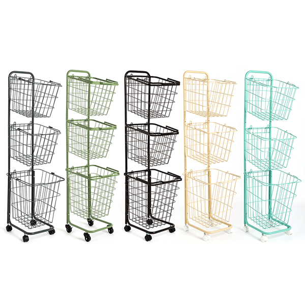 Minimalism Metal Laundry Basket Set Multipurpose Wire Basket For Storage 3 Compartments With Wheel