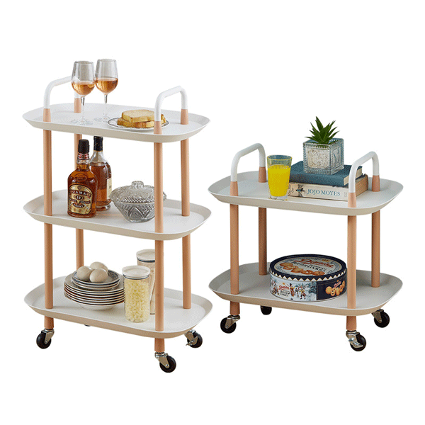 Rolling Trolley Organizer Rack 2 Tiers Storage Holder for Living room