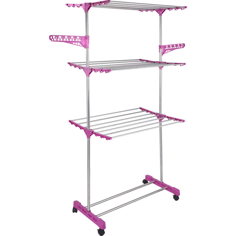 4 Tiers Indoor Outdoor Foldable Standing Stainless Steel Clothes Laundry Drying Racks With Wheels
