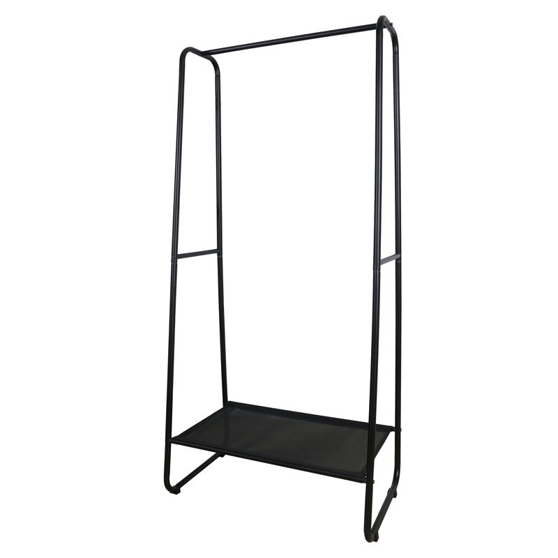 Home Black Clothes Stand Hanger Metal Clothing Rack With Non-woven Fabric Storage