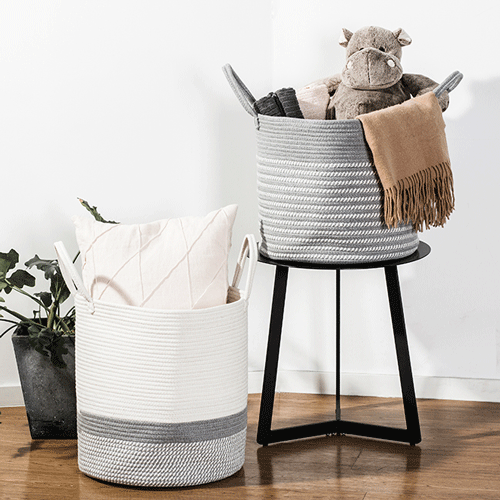 High Capacity 50L Cotton Rope Woven Storage Jute Basket For Plants