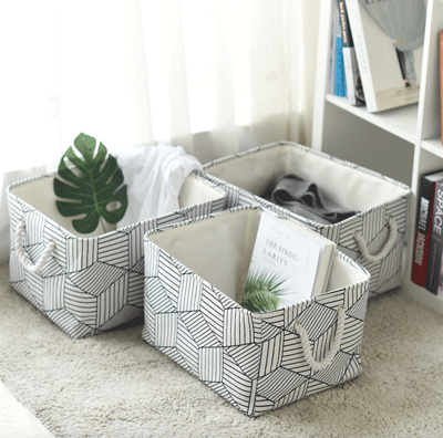 Cotton And Linen Cloth Bin /Box Decorative Storage Basket With String