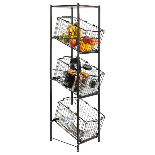 3 Layers Standing Living Room Kitchen Vegetables Sundries Shelving Rack Storage Baskets Organizer