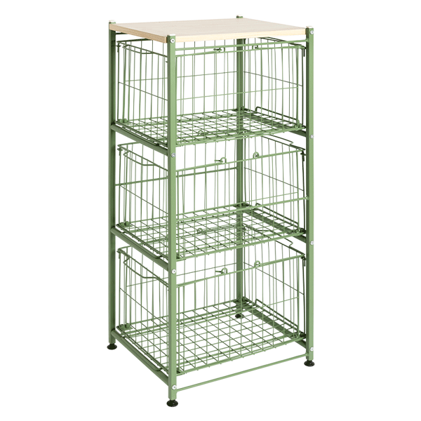 Modern Metal Wire 3 Layers Standing Storage Shelves with 3. Baskets