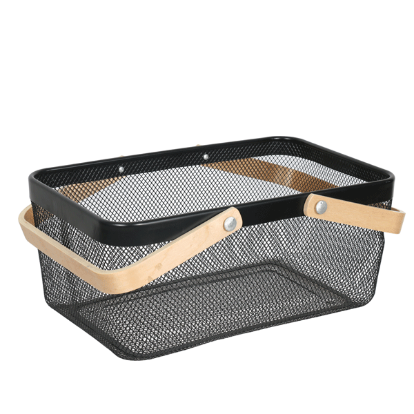 Customize 2021 High Quality Kitchen Fruit Storage Basket With Wooden Handle Mesh basket