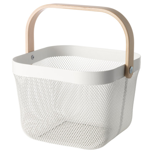 2021 New Storage Basket With Wooden Handles Metal Wire Portable Kitchen Square Mesh Basket