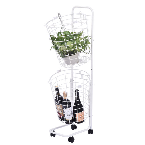 2 Tier Metal Rolling Wire Basket Clothes Trolley Rack