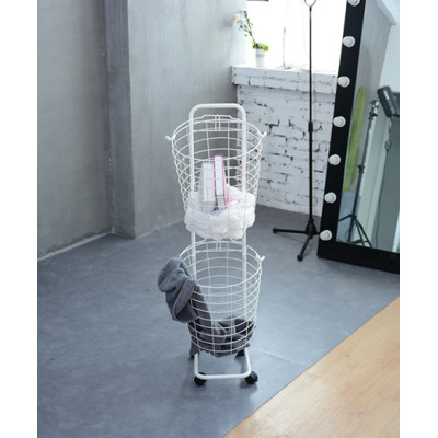 2 Tier Metal Rolling Wire Basket Clothes Trolley Rack