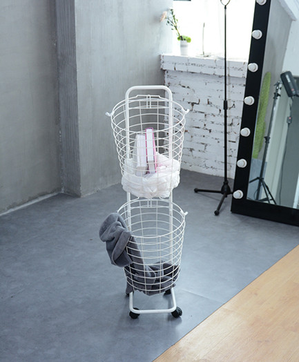 2 Tier Metal Rolling Wire Basket Clothes Trolley Rack