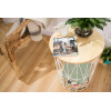 Metal Round Hollow-out Cage-based End Table with Wooden Top