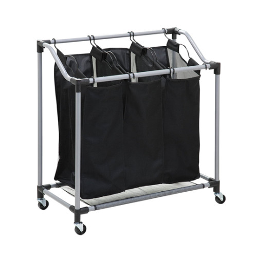 Removable Oxford Cloth Hamper Sorter Cart, 3 Section Laundry Basket