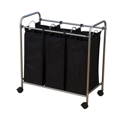 Mobile 3-Bag Heavy-Duty Laundry Storage Cart with Handle