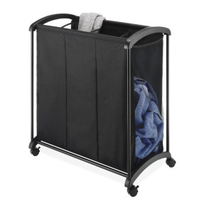 Mobile 3-Bag Heavy-Duty Laundry  Storage Cart with Plastic Handle