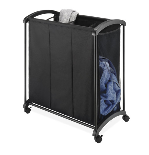 Mobile 3-Bag Heavy-Duty Laundry  Storage Cart with Plastic Handle