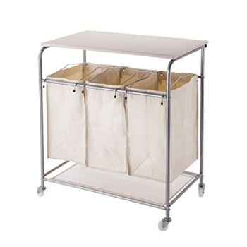 Removable 3-Bag Heavy-Duty Rolling Laundry Cart with Ironing Board