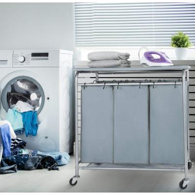 Hamper Rolling Dust-proof Laundry Basket Cart Oxford Cloth 3 Grids Cloth Washing Home Laundry Load Dirty Clothes 75*45*75cm 19mm