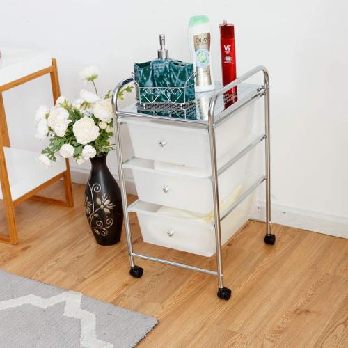 3 Drawer Storage Organizer Rolling Cart with Handles and Board