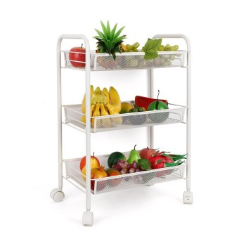 3 Tier Metal Rolling With Handle Trolley Kitchen Multi Level Stand Utility Rolling Cart