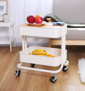 Metal Storage Rack with Wheels 2 Tiers Utility Cart with Wooden Panel Storage Holders & Racks for Non-folding Rack Iron 5kg