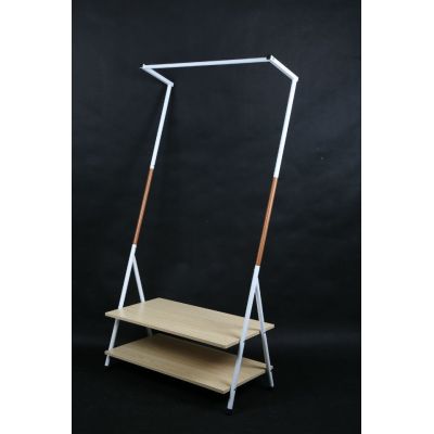 Single Rod Garment Rack with 2 Tier Shoe Bench