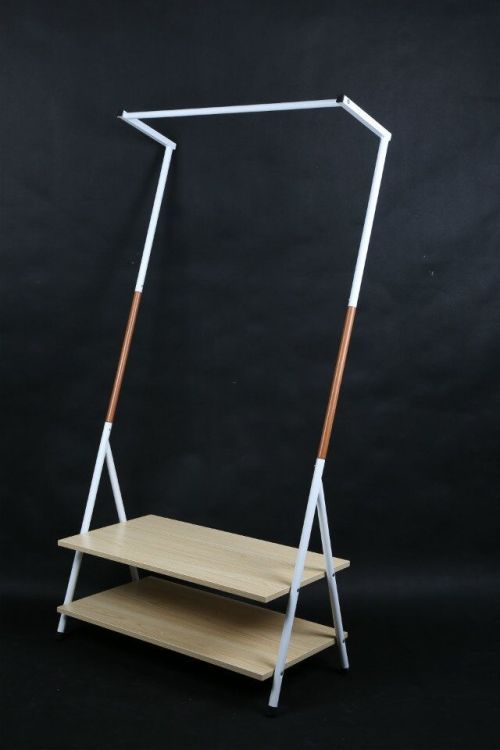 Single Rod Garment Rack with 2 Tier Shoe Bench