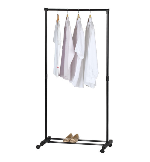 Single-rod Rolling Clothing Garment Rack with Storage Shelf