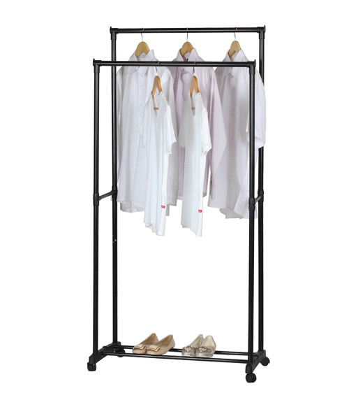 Durable Double Rod Garment Rack with Wheels