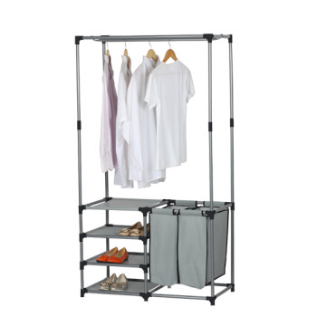 Multifunctional Iron Pipe Standing Coat Rack Shoe Rack Laundry Hamper Clothes Garment Rack for Clothes