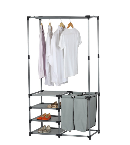 Multifunctional Iron Pipe Standing Coat Rack Shoe Rack Laundry Hamper Clothes Garment Rack for Clothes