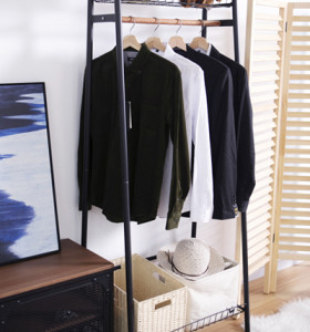 Heavy Duty Garment Rack with Single Rod and Top Basket