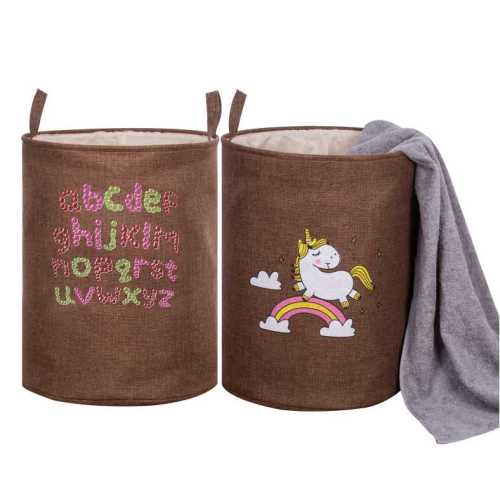 Capacity Cartoon Print Fabric Hamper Canvas Laundry Basket With Handles