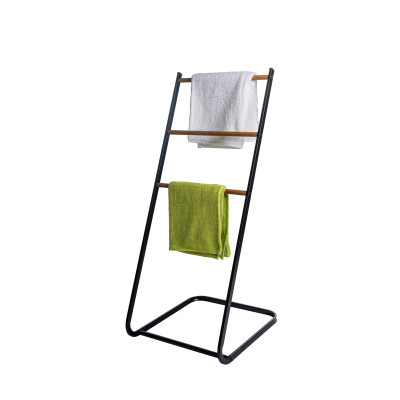3 Tier Towel Holder Rack With Wood Shelves Standing Towel Rack