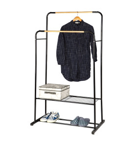 Nordic Modern Durable Metal Pipe Double Pole Mounted Clothes and Shoes Rack Pretty Garment Racks