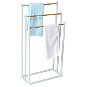 3 Tier Hanging Drying Holder With Wood Shelves Towel+Racks