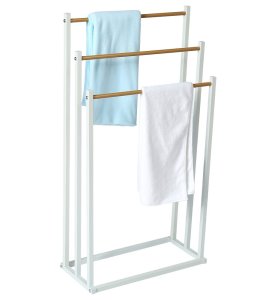 3 Tier Hanging Drying Holder With Wood Shelves Towel Racks