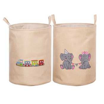 45L Capacity Cartoon Print Fabric Handles Basket Canvas Laundry Hamper