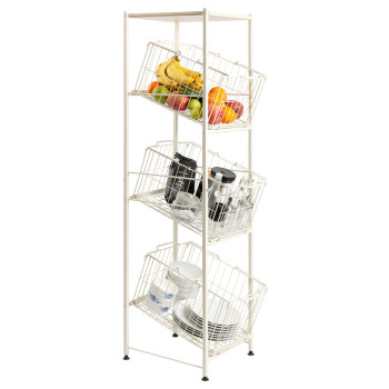 3 Layers Standing Living Room Kitchen Vegetables Sundries Shelving Rack Storage Baskets Organizer