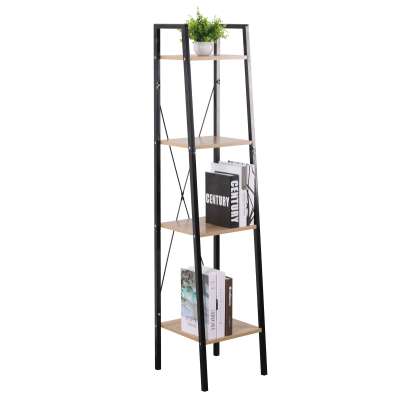 Modern Antique 4 Tier Metal Standing Bookcase Decorative Industrial Wood Ladder Book Shelf for Living Room