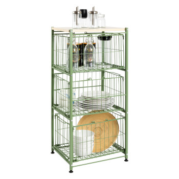 Modern Metal Wire 3 Layers Standing Storage Shelves with 3 Baskets